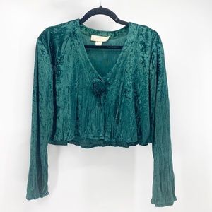 Cameo vintage green crushed velvet cropped bolero lightweight jacket 90s